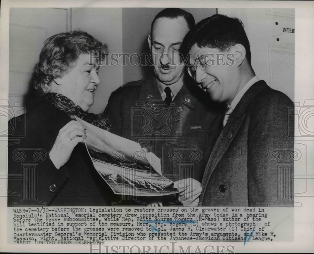 1952 Press Photo Washington Rep Edith Nourse Rogers with Col J Clearwater