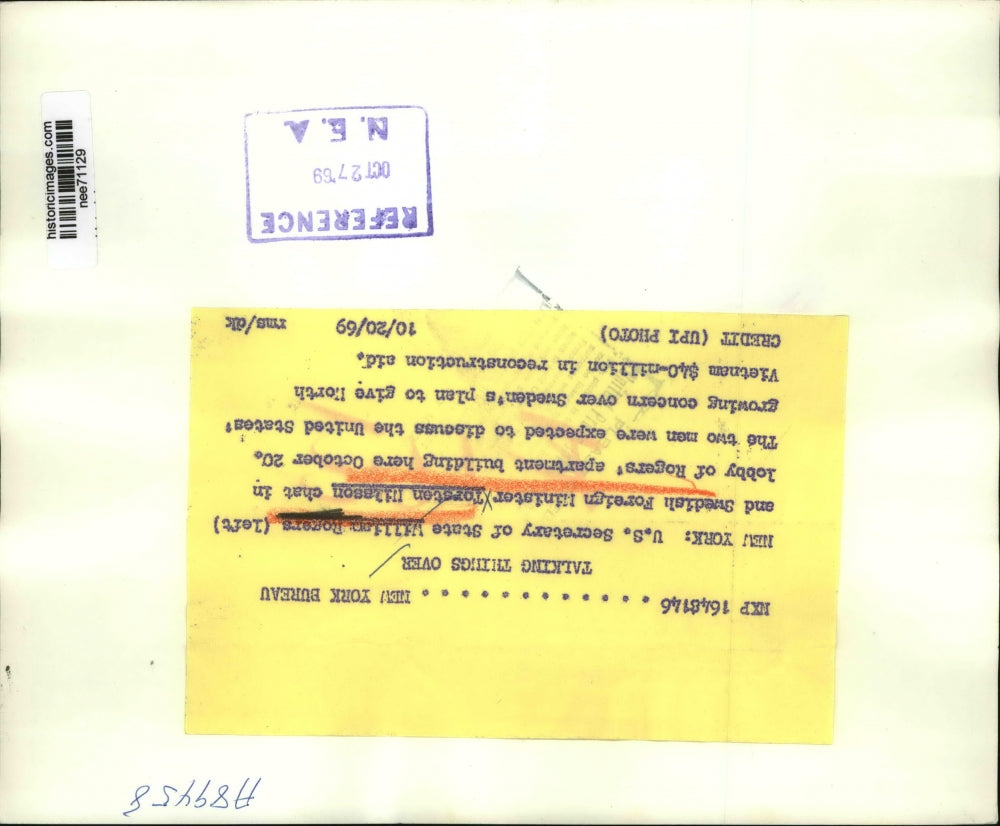 1969 Press Photo William Rogers and Swedish Foreign Minister Torsten Nilsson