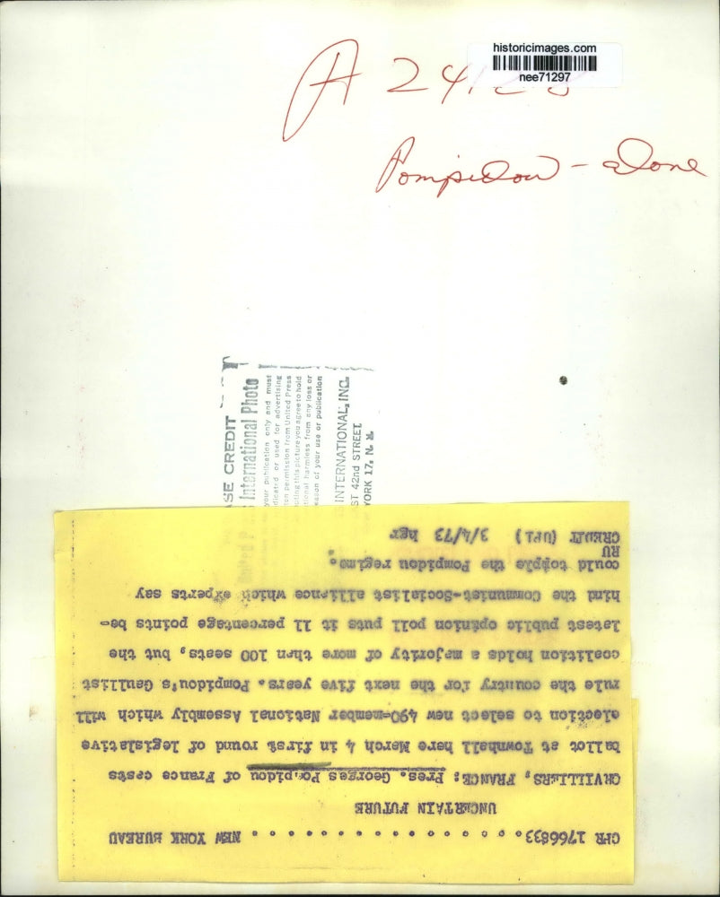 1973 Press Photo Pres. Georges Pompidou of France Casts ballot at Townhall