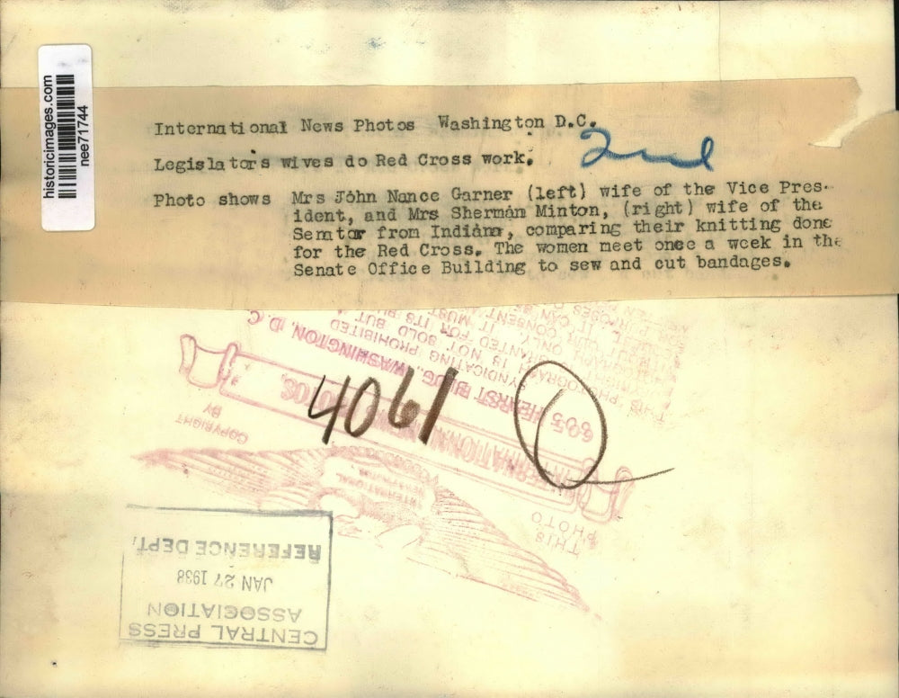 1938 Press Photo Mrs. John Nance Garner And Mrs. Sherman Minton - nee71744