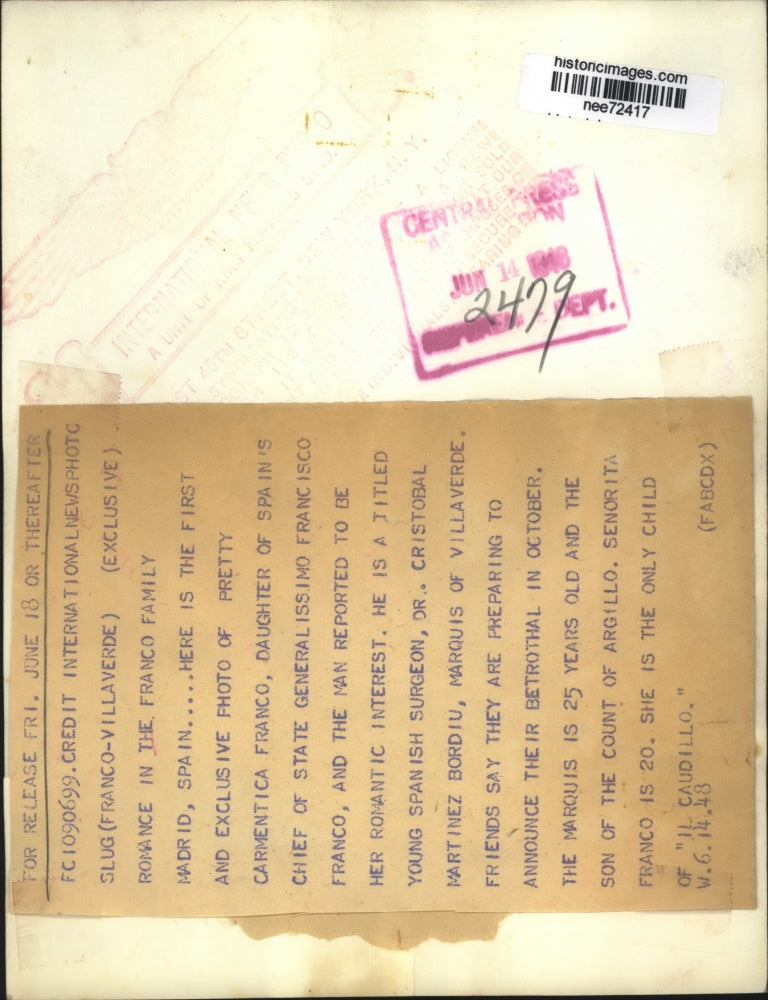 1948 Press Photo Carmentica Franco Daughter of Spain's Chief of State Generaliss