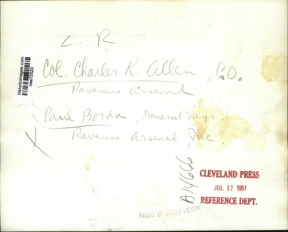 1951 Press Photo Colonel Charles R Allen and Paul Borda of the Ravenna Arsenal