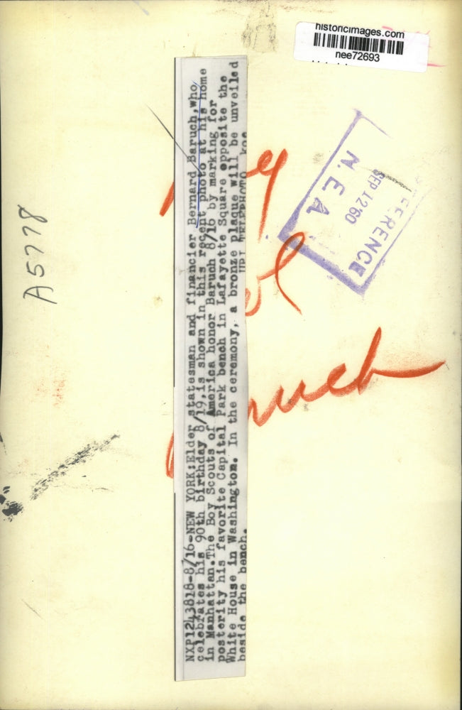 1960 Press Photo Bernard Baruch New York Financier turns 90, Boy Scouts tribute