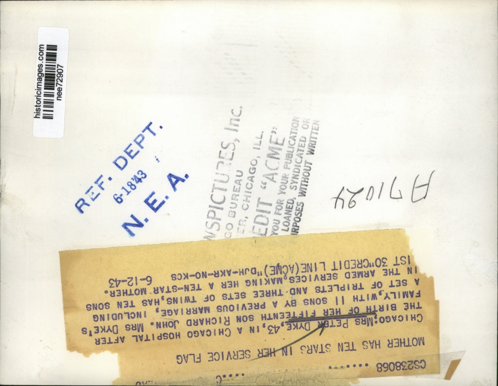 1943 Press Photo Chicago Mrs Peter Dyke after birth of 15th son Richard John