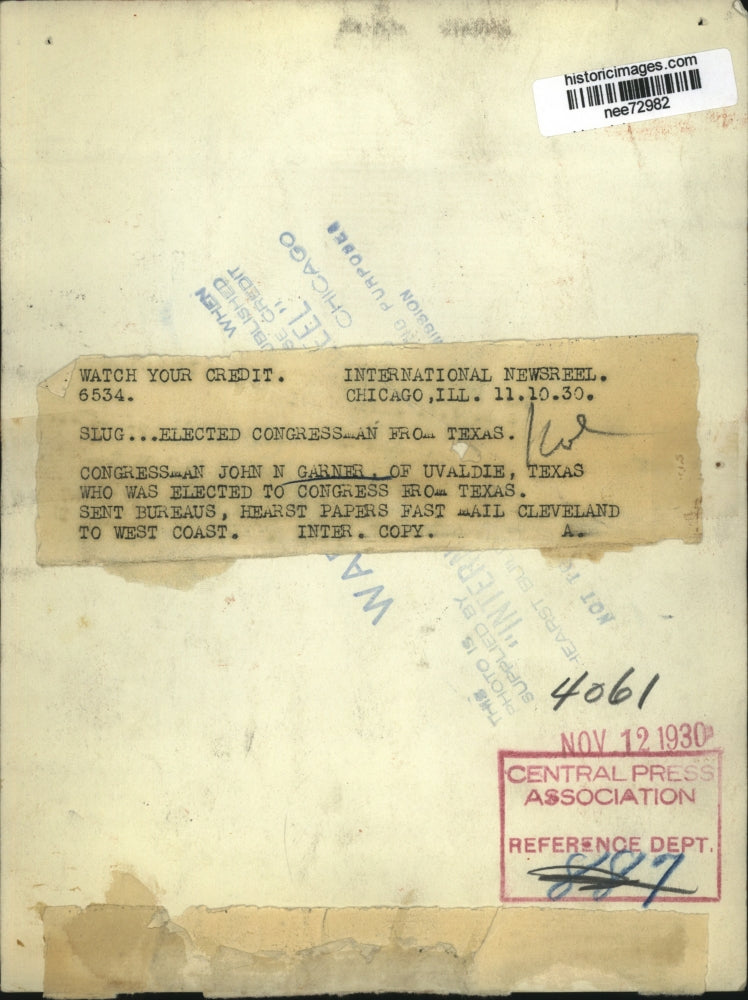 1930 Press Photo Congressman John N. Garner Elected to Congress from Texas