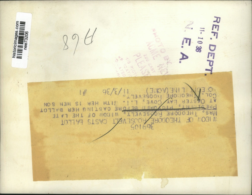 1936 Press Photo Mrs Theodore Roosevelt Widow of Late President - nee73206