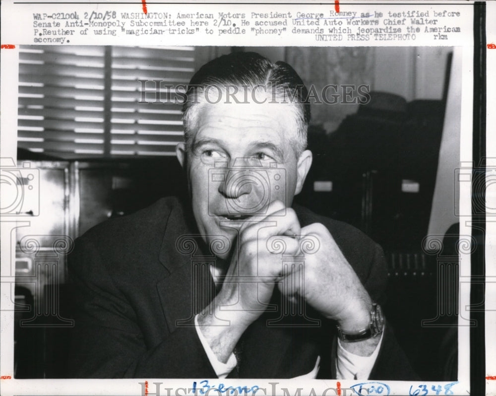 1958 Press Photo Washington George Romney American Motors President - nee73225