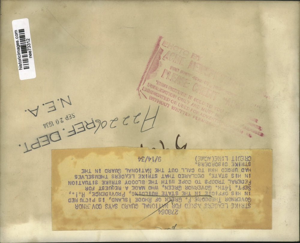 1934 Press Photo Gov. Theodre F. Green in his office at State Building