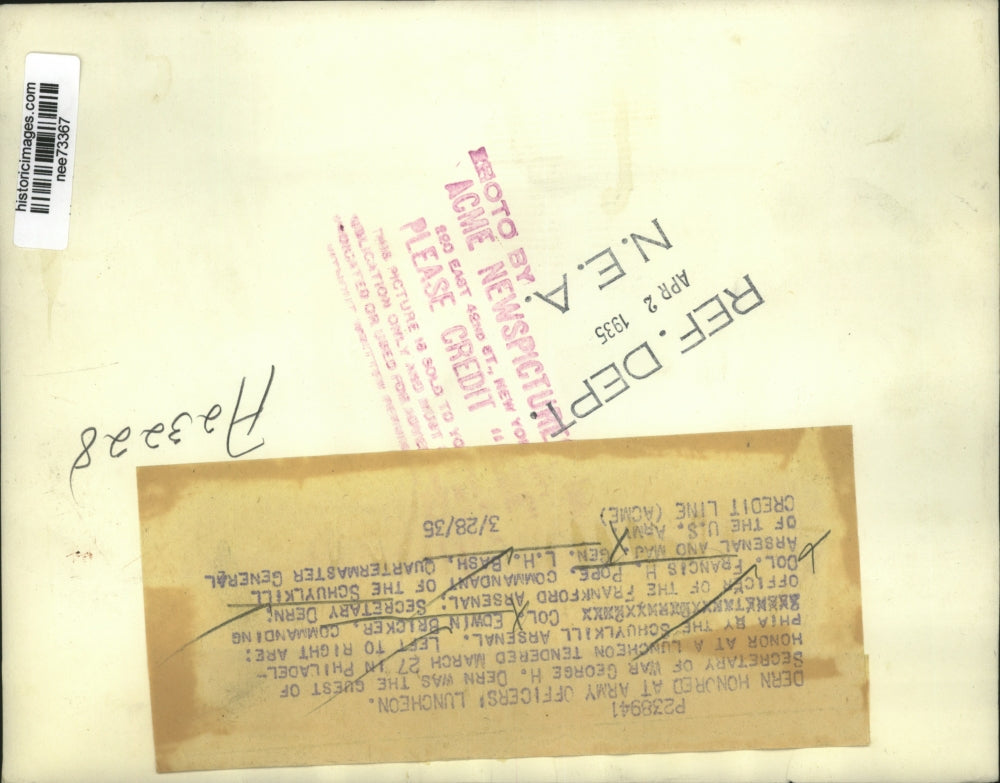 1935 Press Photo (L to R) Edwin Bricker, George Dern, Francis Pope, L. Bush