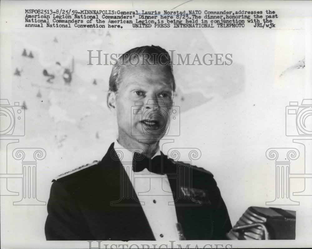 1959 Press Photo Gen. Lauris Norstad NATO Commander addresses American Legion