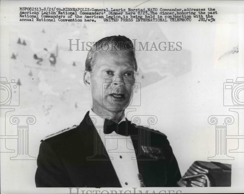 Load image into Gallery viewer, 1959 Press Photo Gen. Lauris Norstad NATO Commander addresses American Legion
