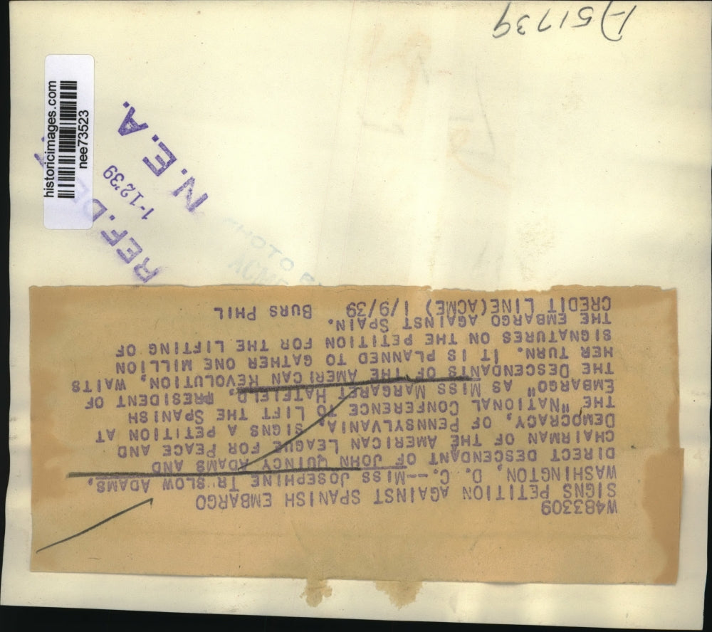 1939 Press Photo WAsh DC Josephine T Adams, Margaret Hatfield DAR members