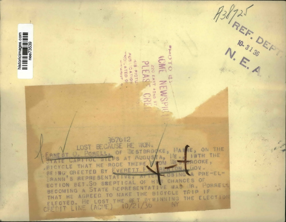 1936 Press Photo Ernest O' Powell, Everett Greaton State Capitol Maine