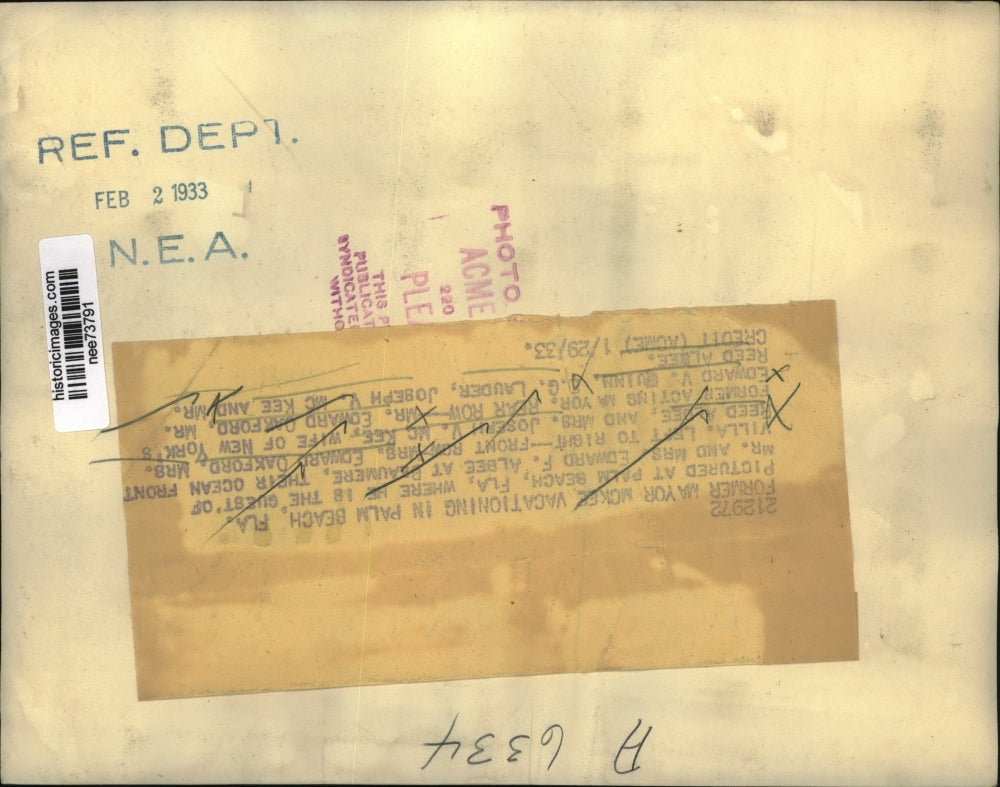 1933 Press Photo Joseph McKee, former N.Y. Mayors vacationing in Pall Beach Fla.