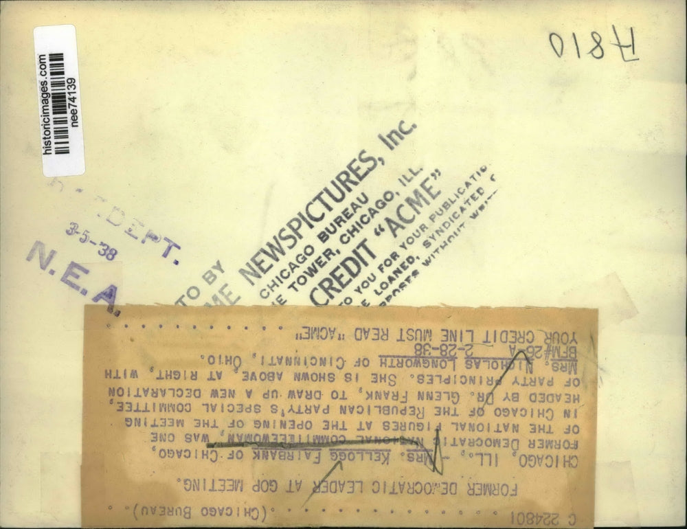 1938 Press Photo Chicago: Mrs Kellogg Fairbank, Mrs Nicholas Longworth