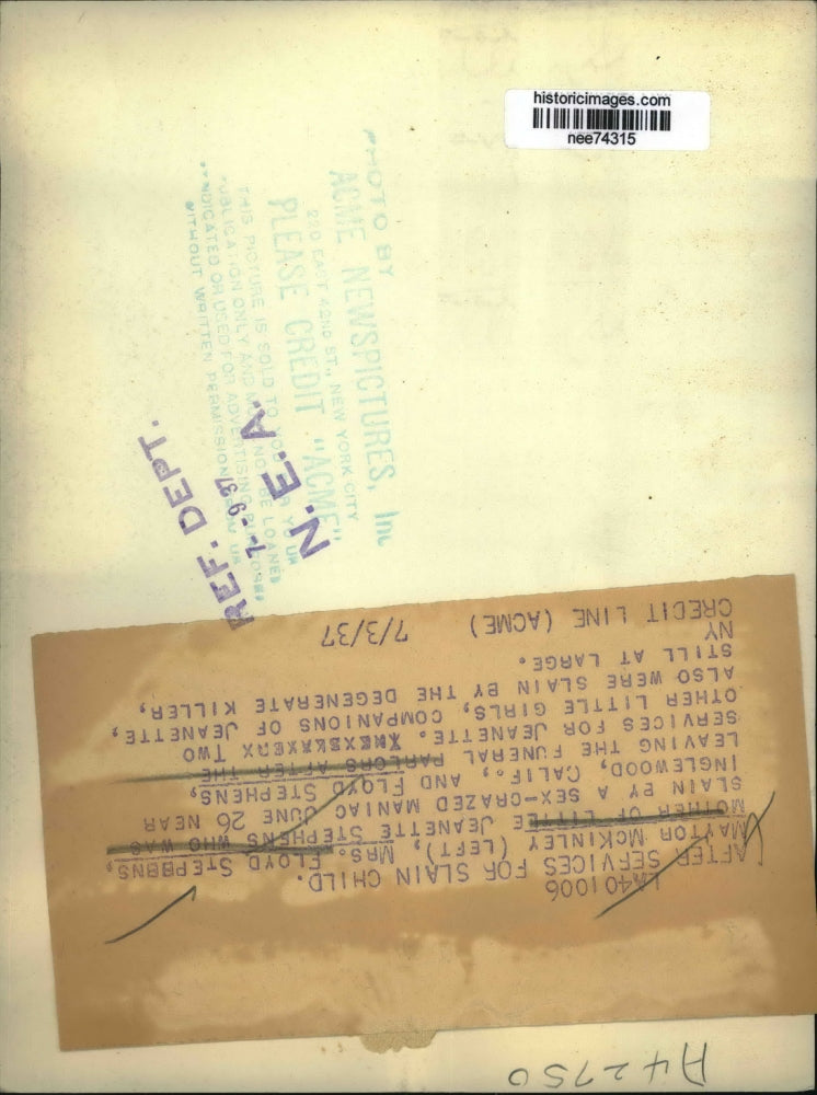 1937 Press Photo Sex Crazed Maniac Claims the Life Of Jeanette Stephens