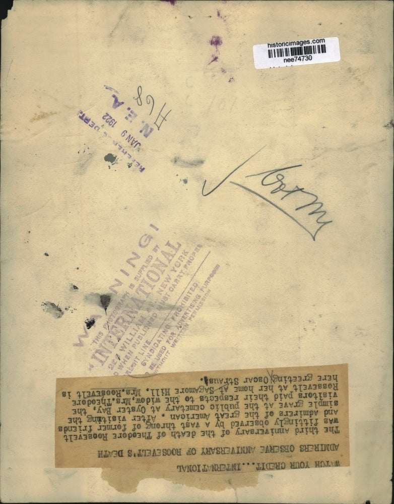 1922 Press Photo Mrs Theodore Roosevelt & Oscar Strauss, - nee74730