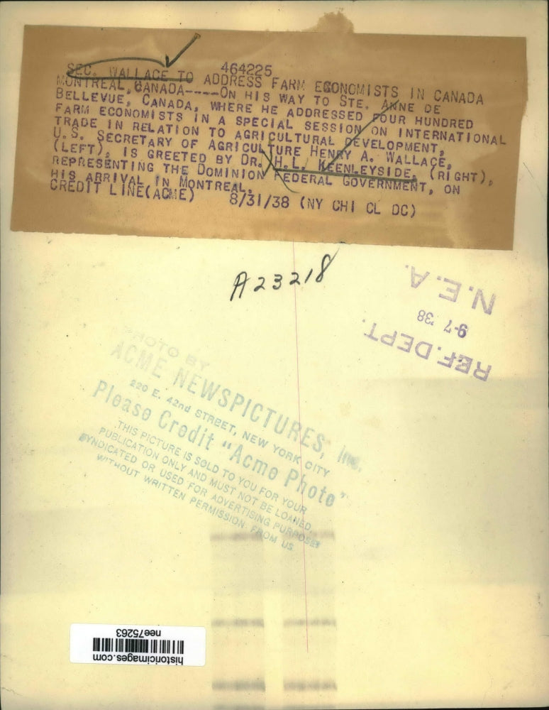 1938 Press Photo Secy of Agriculture Henry A Wallace & Dr HL Keenleyside