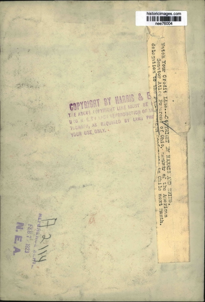 1923 Press Photo Senator Atlec Pomerene from Ohio