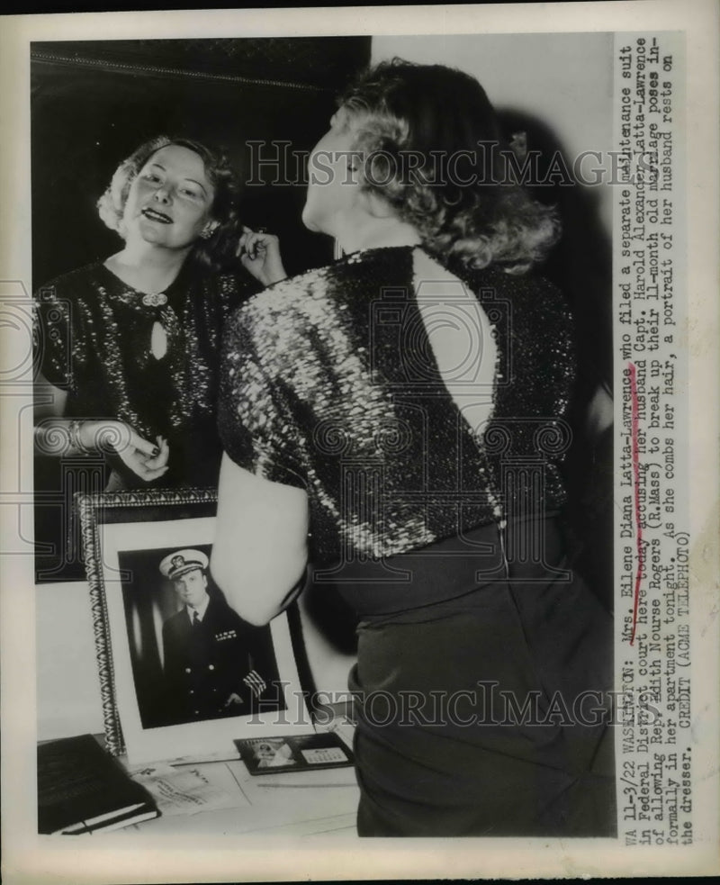 Load image into Gallery viewer, 1949 Press Photo Mrs Eilene Diana Latta Lawrence Takes Husband Capt To Court
