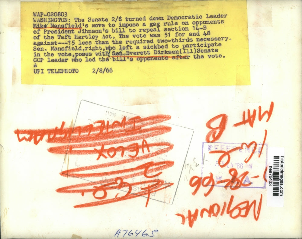 1966 Press Photo Senator Mike Mansfiled and Senator Everett Dirksen.