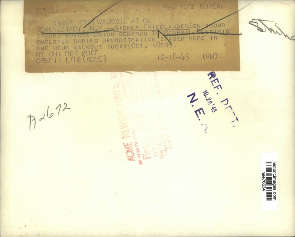 1945 Press Photo Sidney Friedlander Voices Union Demands to General Electric