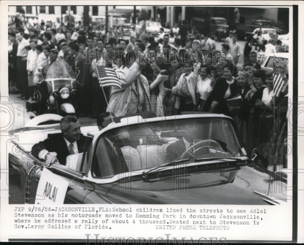 1956 Press Photo Presidential Candidate Adlai Stevenson's Motorcade in Jacksonvi