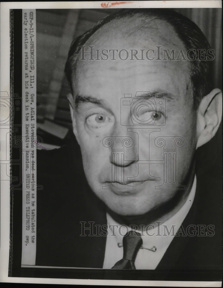 Load image into Gallery viewer, 1953 Press Photo Governor of Illinois Adlai Stevenson Watching Election Results
