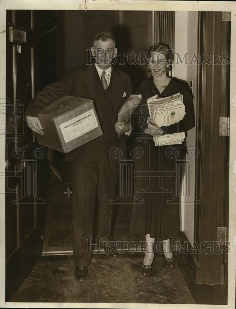 Load image into Gallery viewer, 1933 Press Photo Congressman J.V.McClintic and Sec.Margaret Wells Starting.
