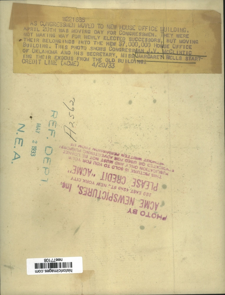 1933 Press Photo Congressman J.V.McClintic and Sec.Margaret Wells Starting.