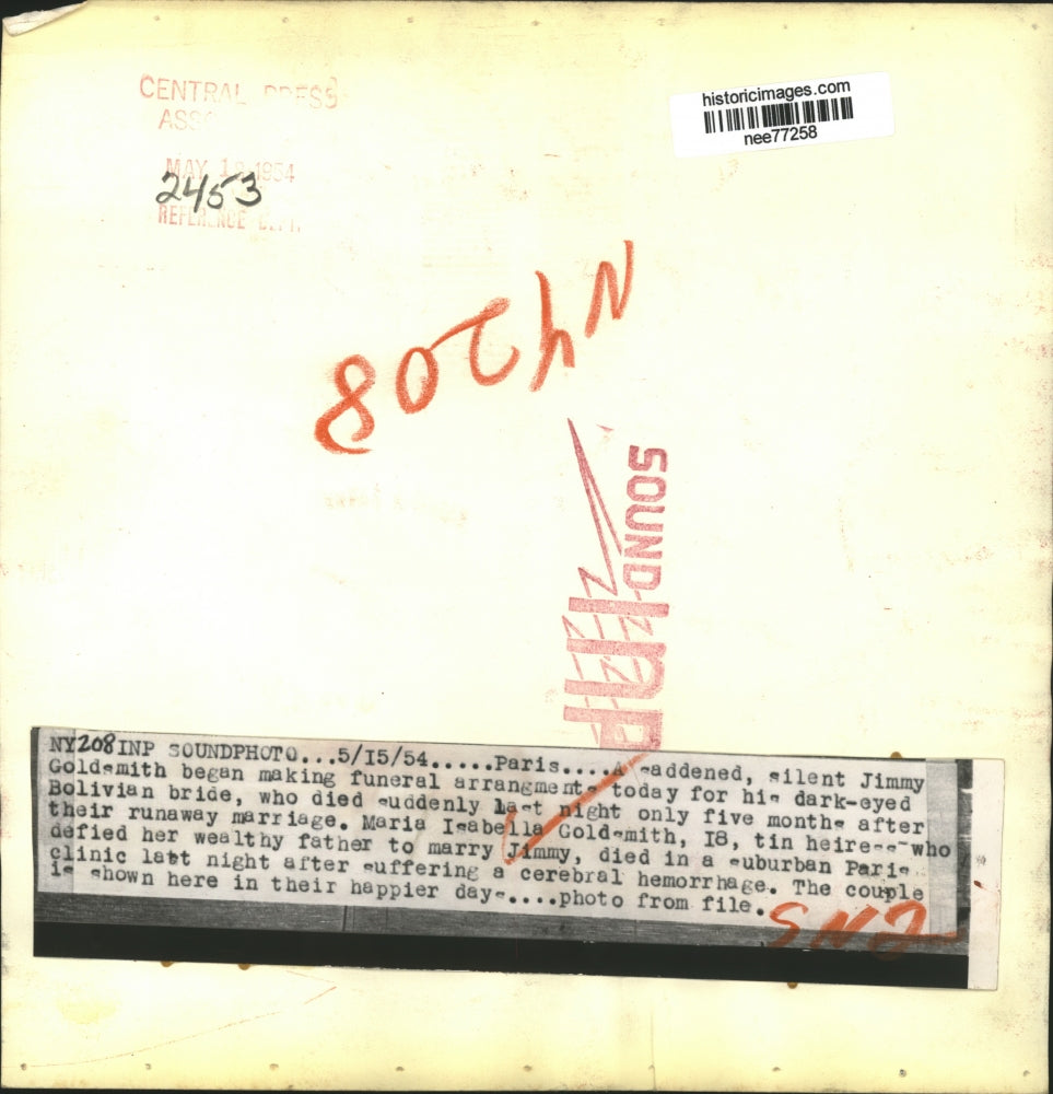 1954 Press Photo Jimmy Goldsmith Makes Funeral Plans for Wife of 5 Months