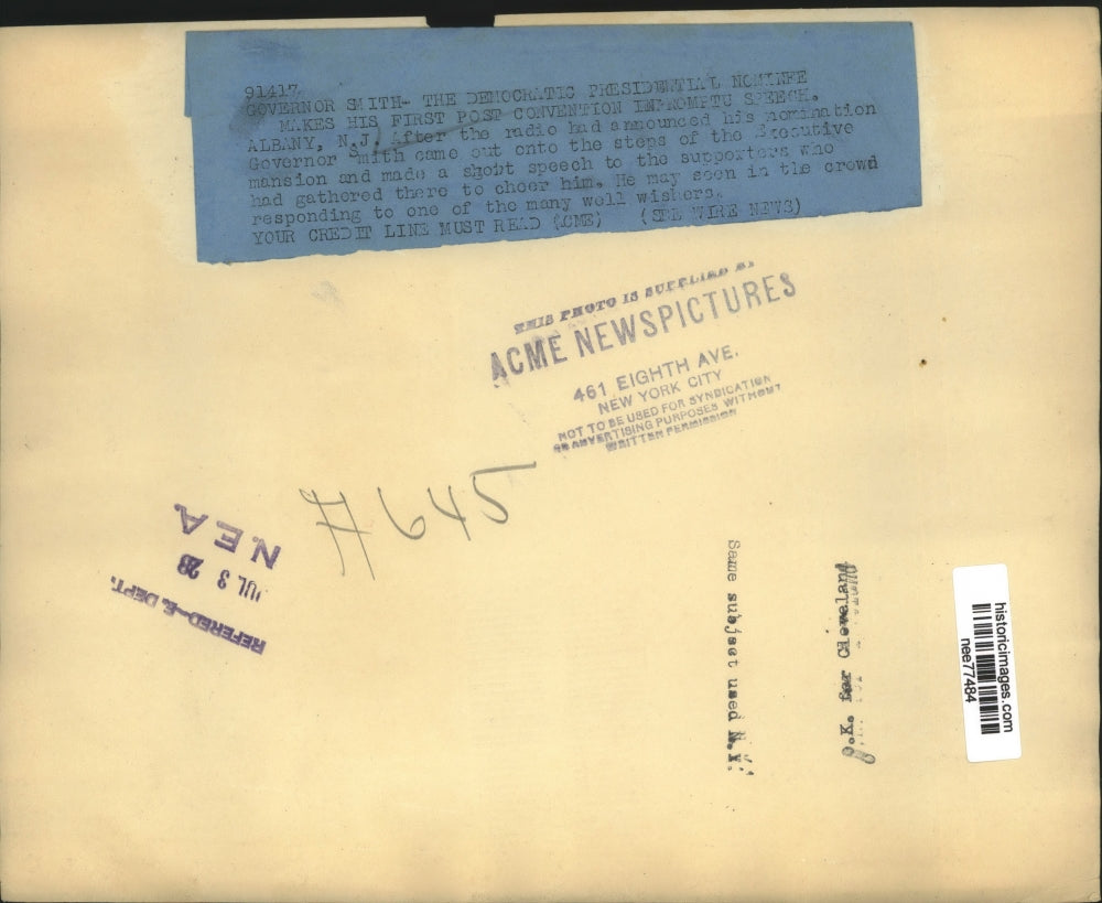 1928 Press Photo Governor of NY Alfred E Smith Democratic Presidential Hopeful