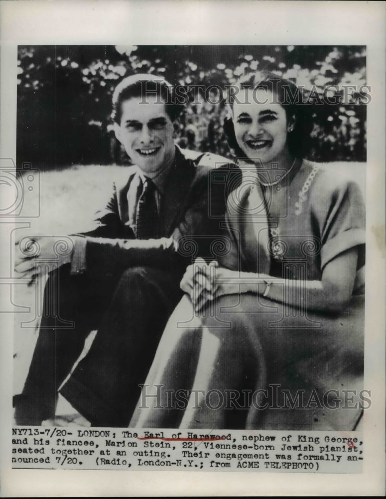 1949 Press Photo Earl of Harewood nephehw of King George, fiancee Marion Stein