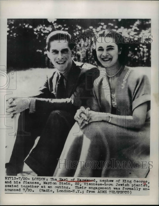 1949 Press Photo Earl of Harewood nephehw of King George, fiancee Marion Stein