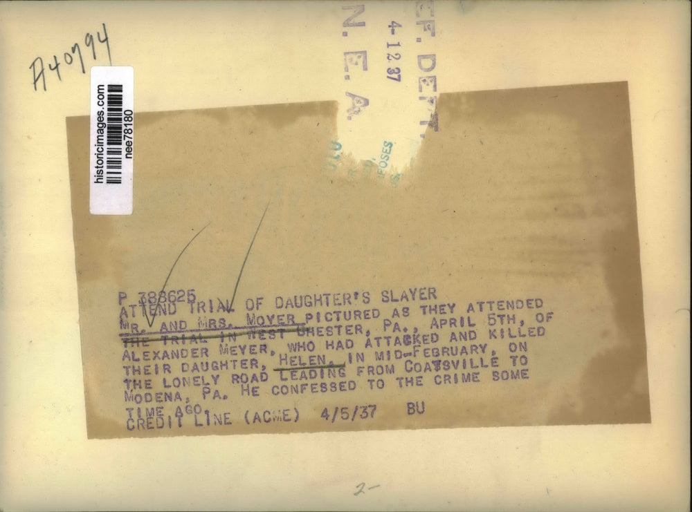 1937 Press Photo Mr & Mrs Moyer at trial of Alex Meyer killer of daughter