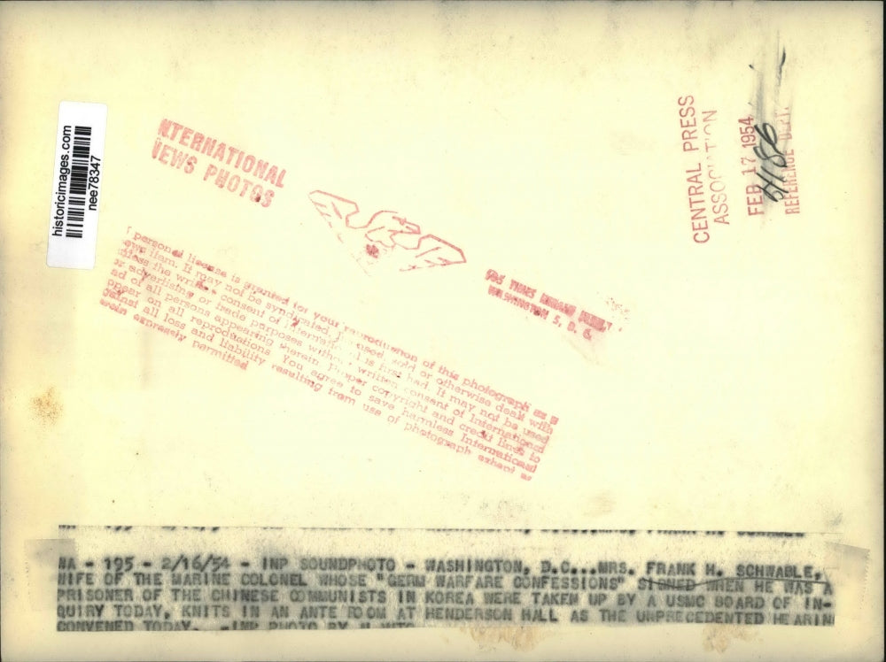 1954 Press Photo Mrs Frank H Schwable, husband Colonel is Korea POW