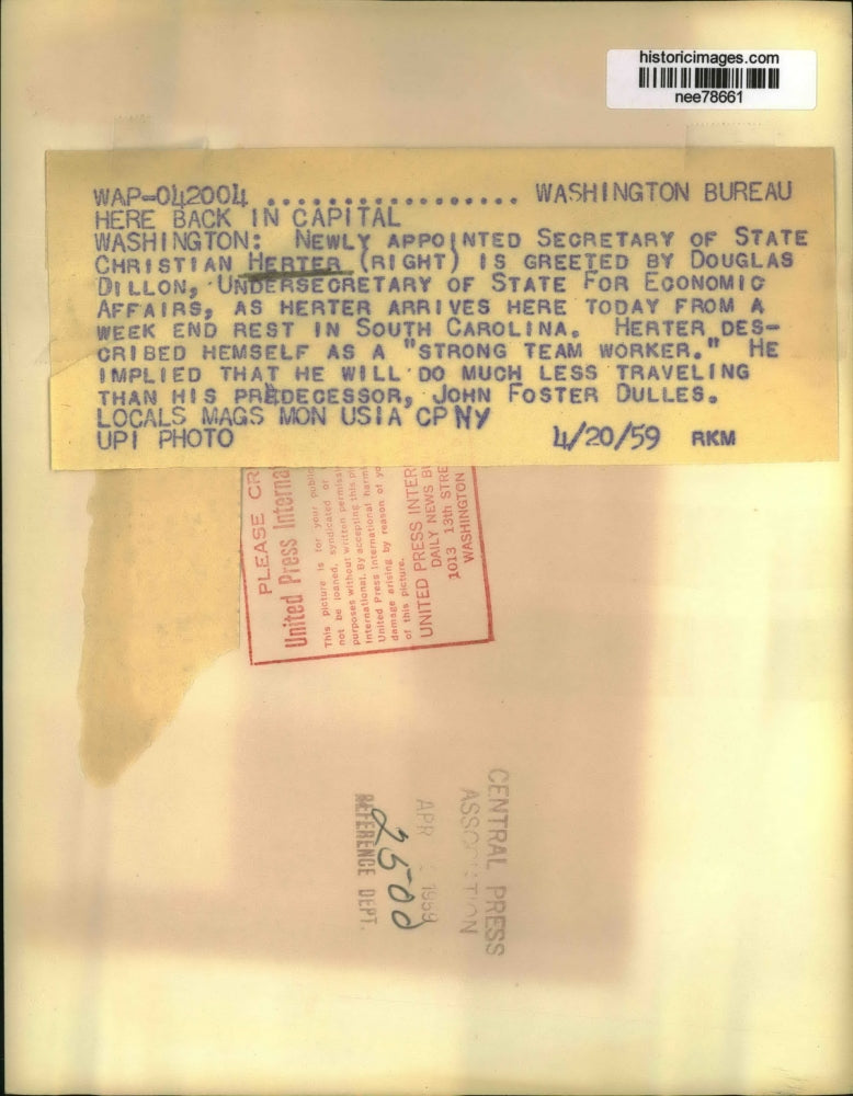 1959 Press Photo New Secretary of State Christian A Herter & Douglas Dilllon