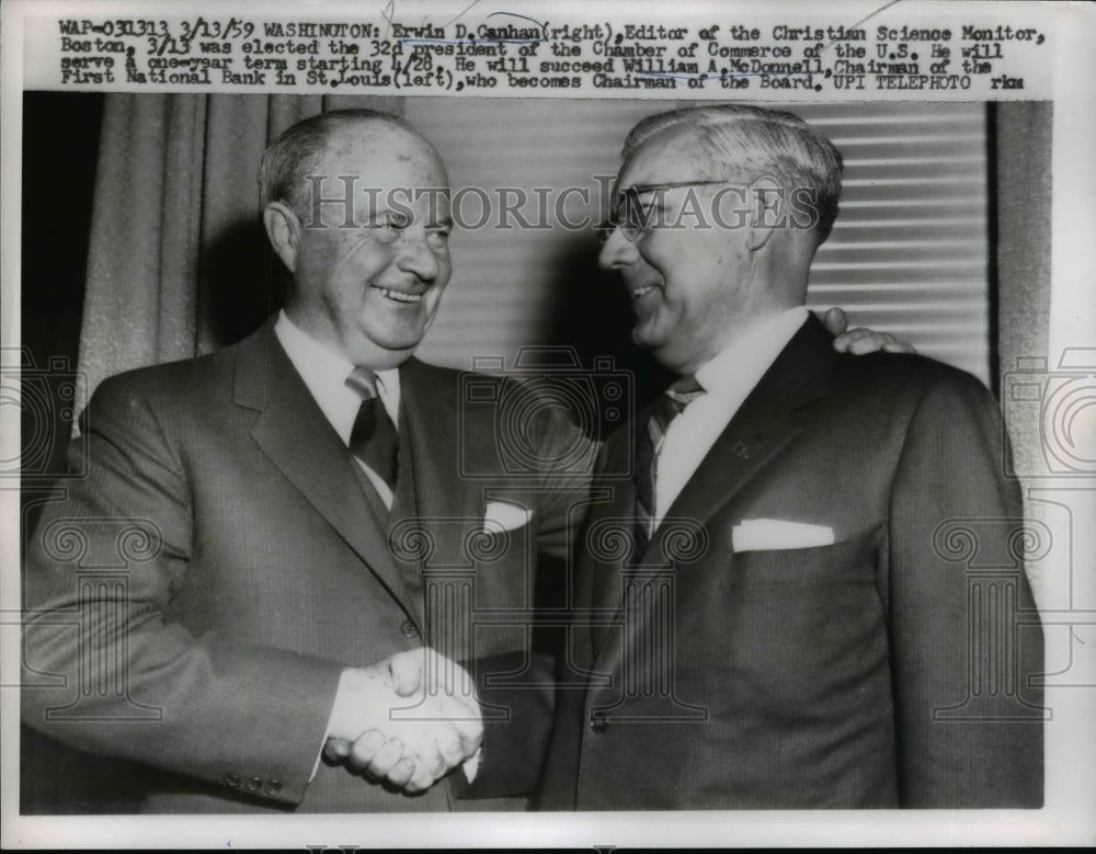 1959 Press Photo Erwin Canhan Editor & 32nd Pres of Chamber of Commerce US