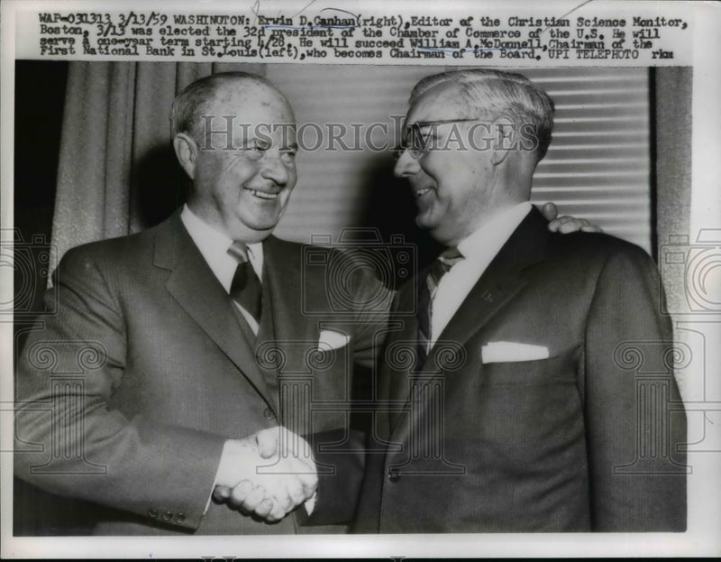 Load image into Gallery viewer, 1959 Press Photo Erwin Canhan Editor &amp; 32nd Pres of Chamber of Commerce US
