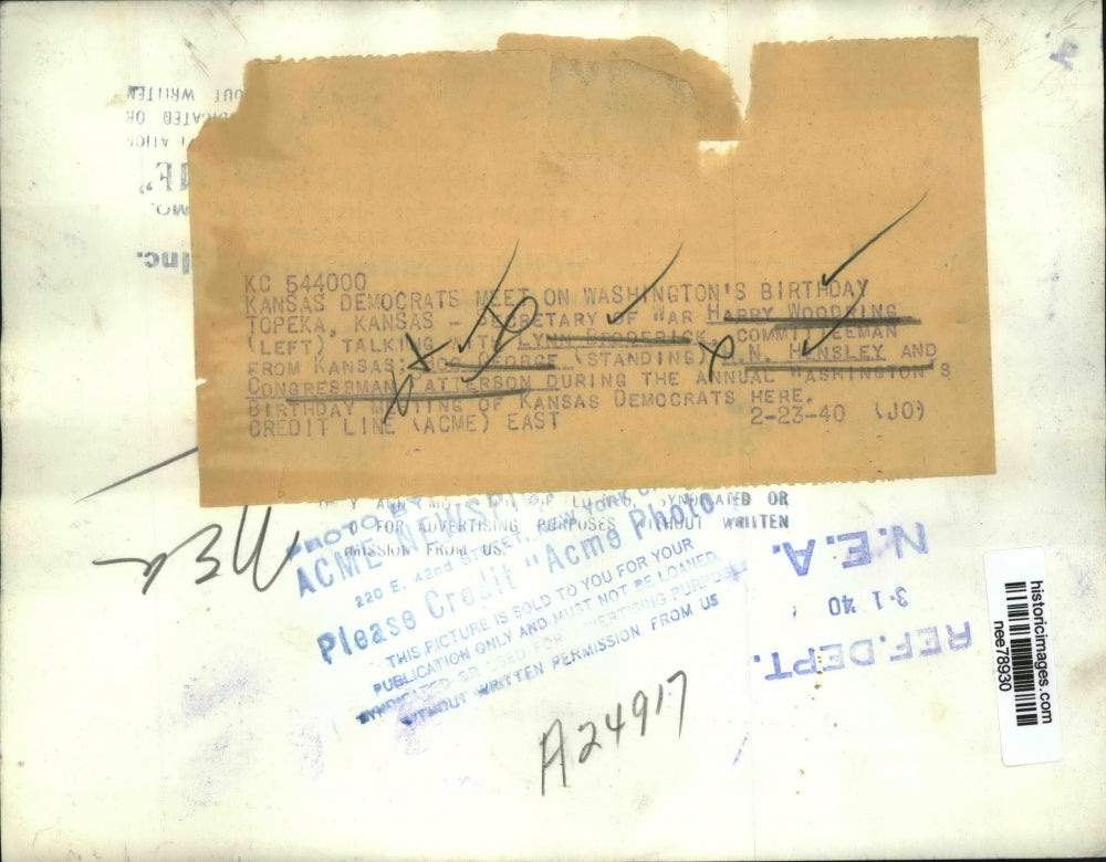 1940 Press Photo Sec.Harry Woodring of War,during the Annual Washington Birthday