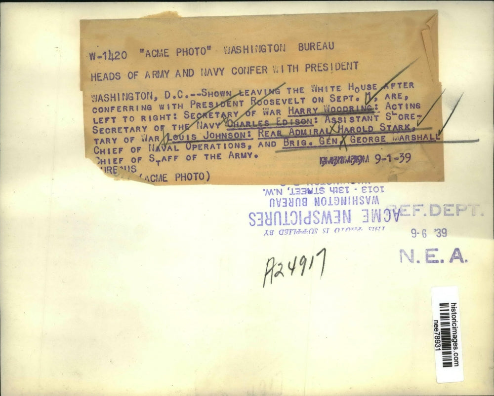 1939 Press Photo Harry Woodring, Sec.of War, confer with President Roosevelt.