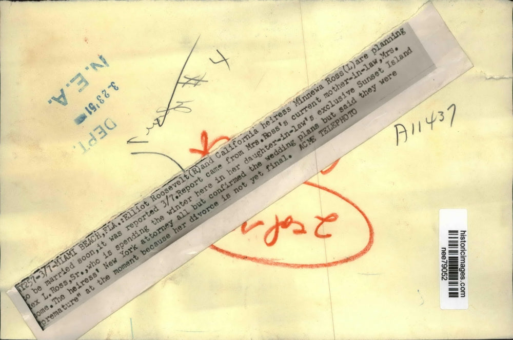 1951 Press Photo Elliot Roosevelt and California Heiress Minnera Ross in Florida