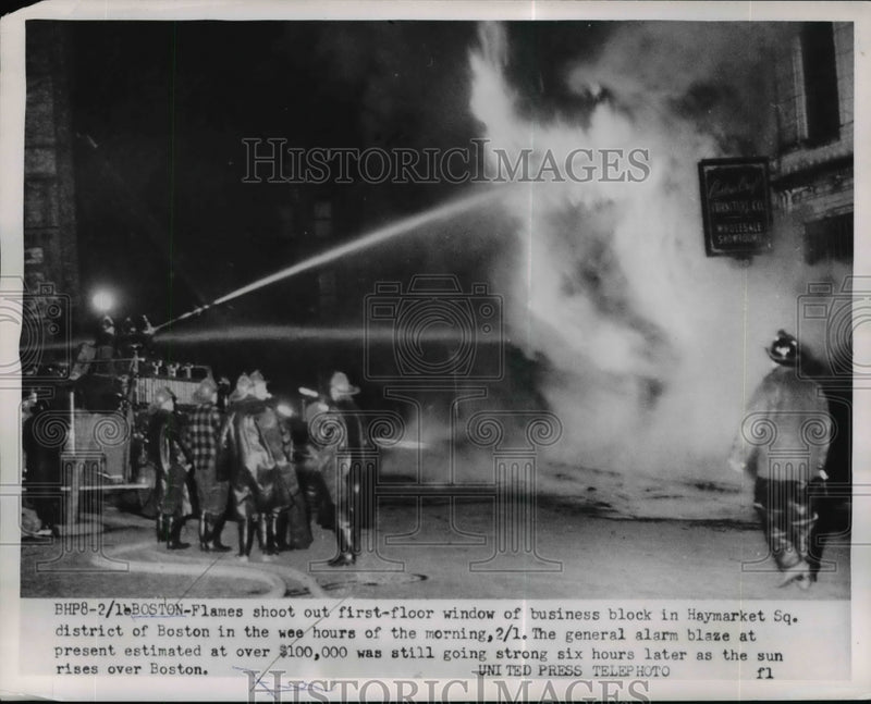 Load image into Gallery viewer, 1954 Press Photo Fire in Business block in Haymarket Square Dist. of Boston.
