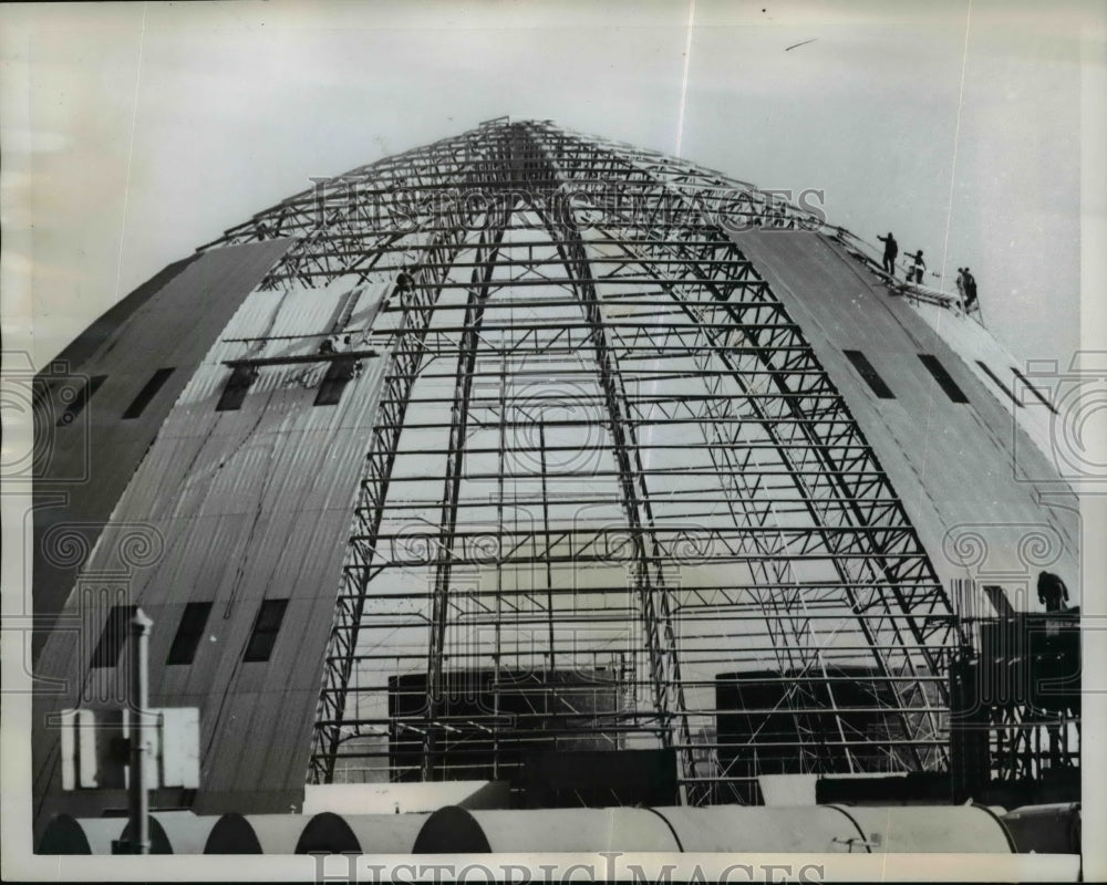 1959 Press Photo Giant Sugar Silo being erected in the banks of the Mystic River