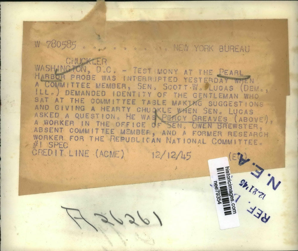 1945 Press Photo Percy Greaces,worker in the Office of Den. Owen Brewster.