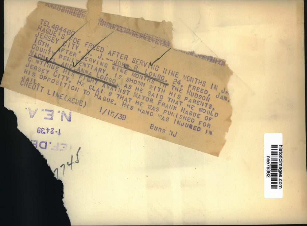 1939 Press Photo John Longo With His Parents Michael And Anna Longo - nee79362