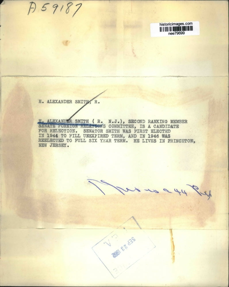 1952 Press Photo Alexander Smith R of NJ Senate Foreign Relation committee