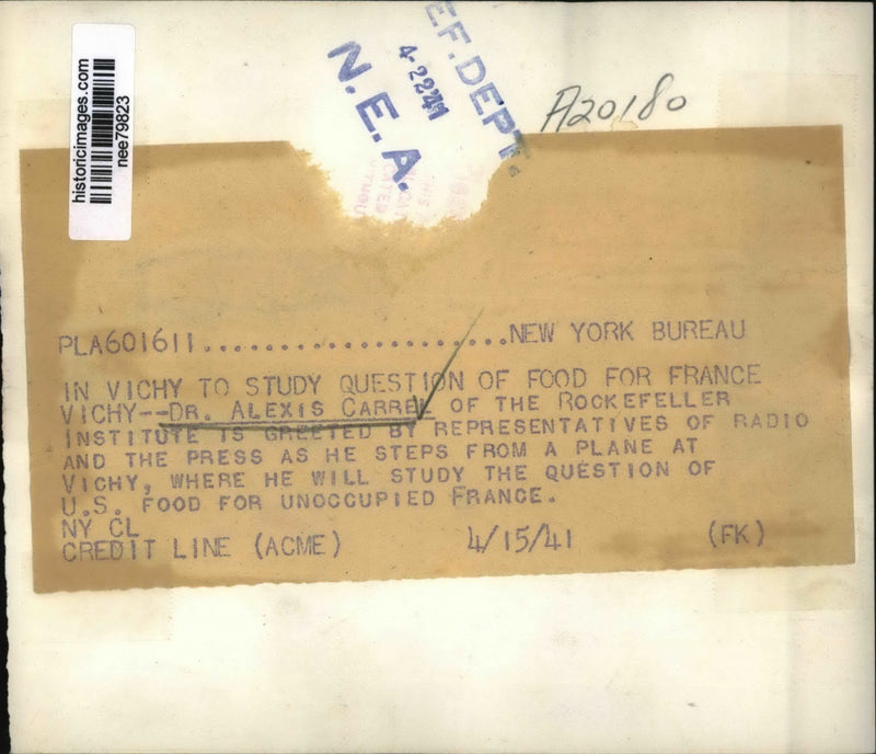 Load image into Gallery viewer, 1941 Press Photo Dr.Alexis Carrel, Study question of Food for Unoccupied France.
