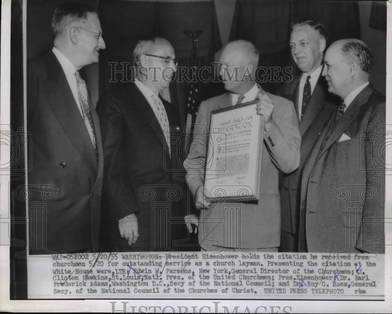 Load image into Gallery viewer, 1955 Press Photo President Eisenhower, Ed Parsons, Clinton Hawkins - nee80013

