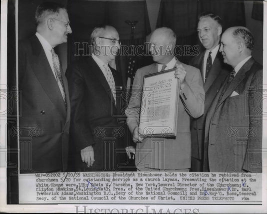 1955 Press Photo President Eisenhower, Ed Parsons, Clinton Hawkins - nee80013